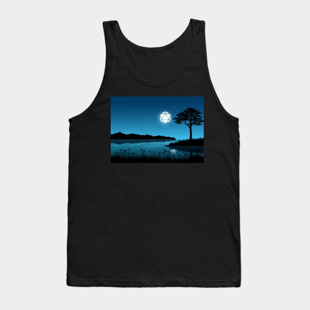 Starry Night D20 Dice Lake Reflection Tabletop RPG Maps and Landscapes Tank Top by pixeptional